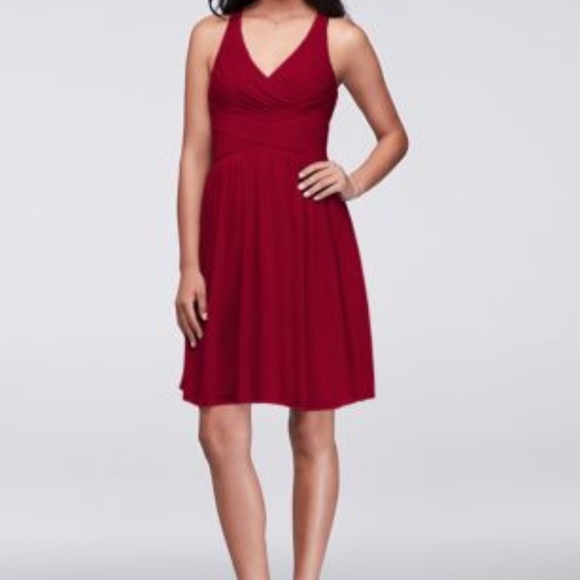 David's Bridal chiffon short-length bridesmaid dress with crisscross back - Picture 4 of 5